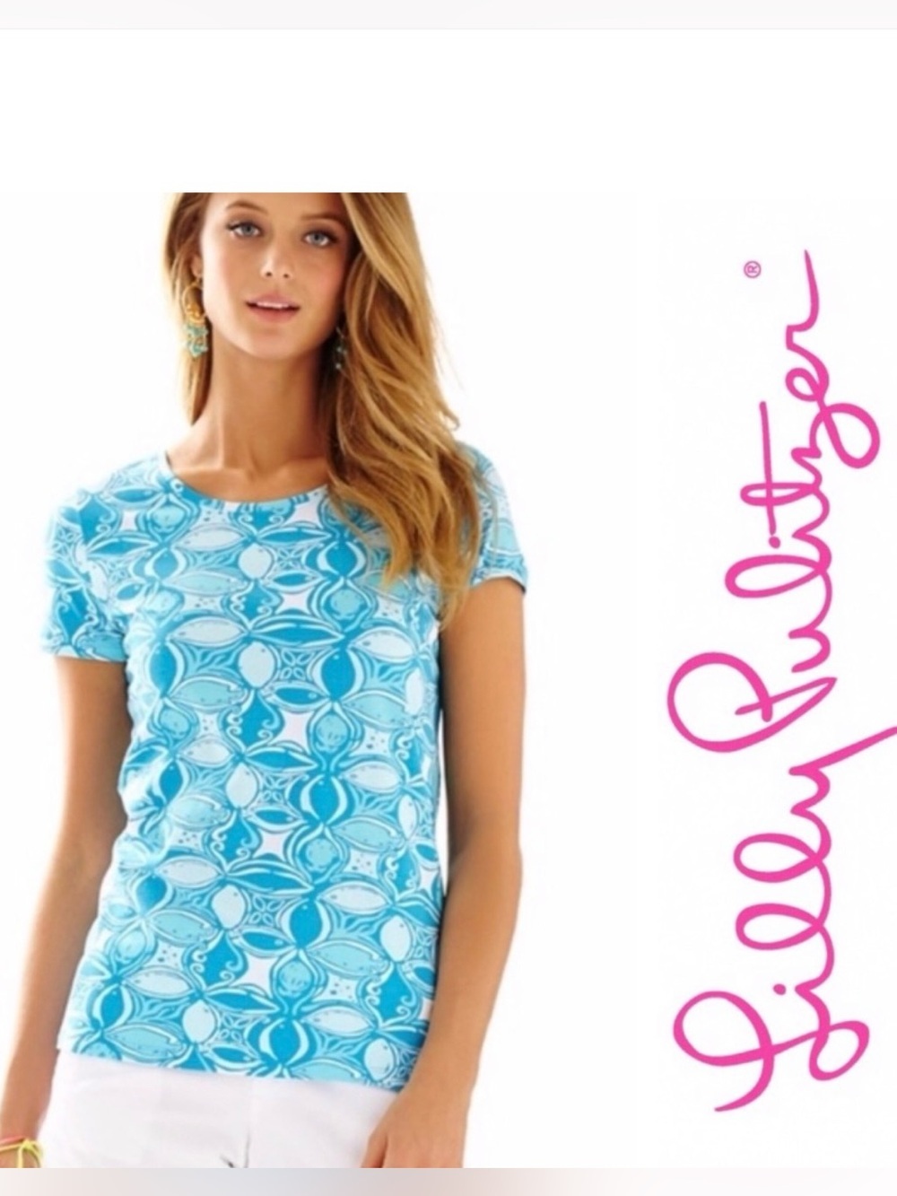 Lilly Pulitzer Karrie Ariel blue short sleeved T-shirt What a Racquet Medium NWT